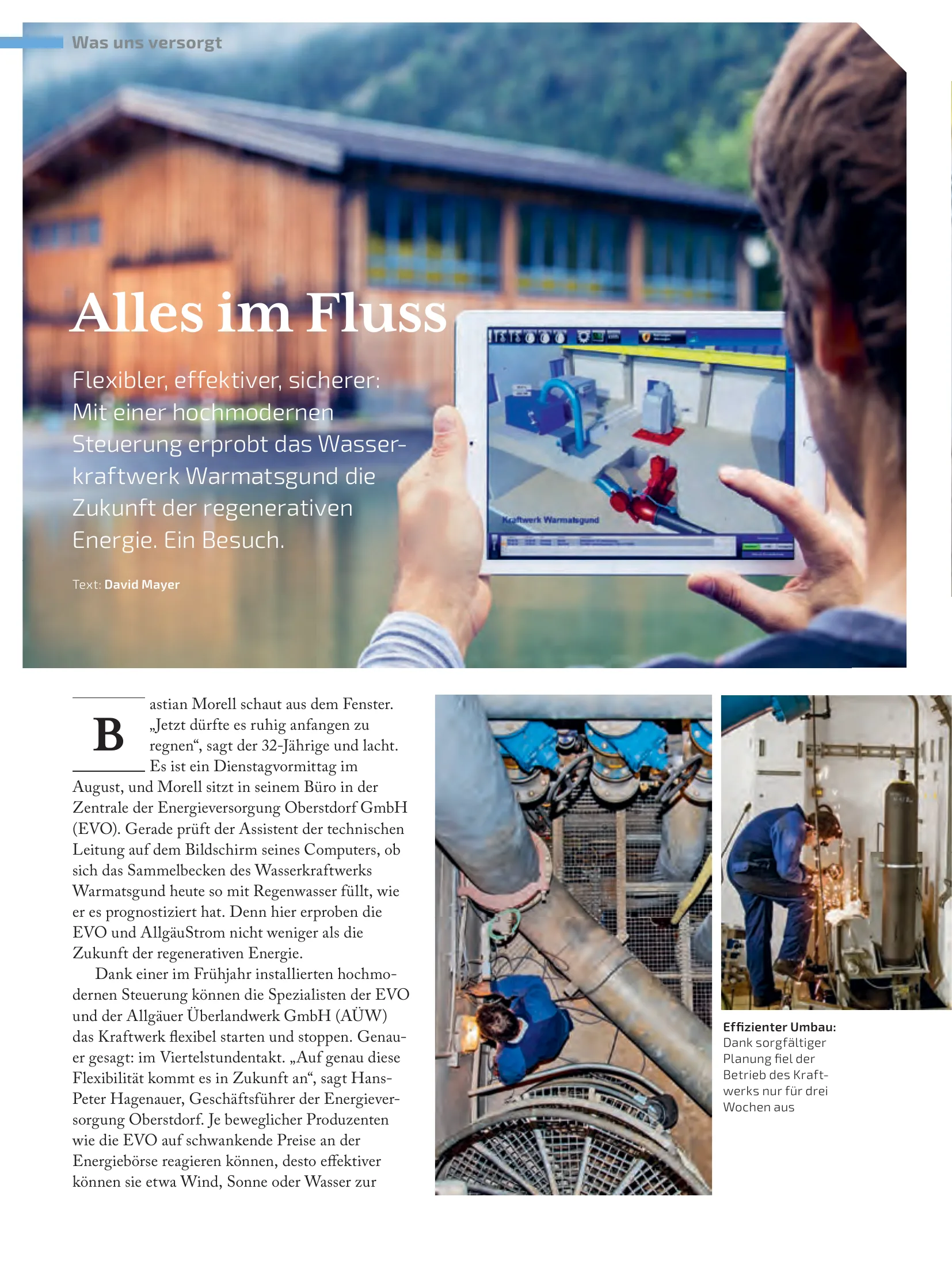 AllgäuStrom-Magazin: Reportageauftakt mit Tablet-Steuerung und Umbauarbeiten am Wasserkraftwerk Warmatsgund